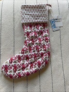 NWT Roller Rabbit Pink Monkey Quilted Holiday Stocking